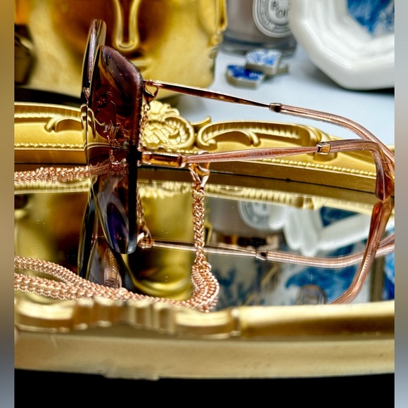 🆕 JIMMY CHOO 🧿 NWOT TAVI DDB3X Oversized Square Sunglasses Gold Copper w Chain - Picture 10 of 16